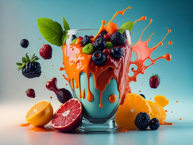 Variety of fruit smoothies with their ingredients