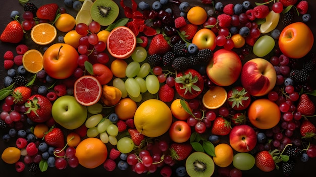 A variety of fruits are arranged in a circle.