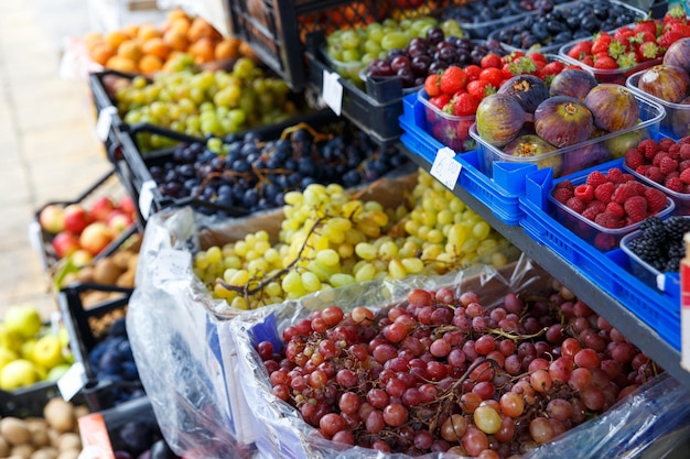 Variety of fruits in boxes