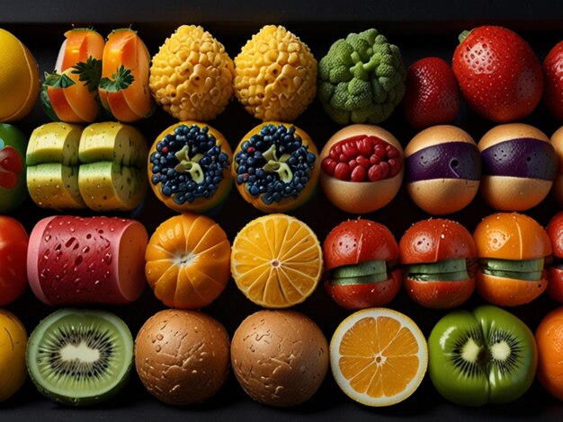 Photo a variety of fruits including one that has the number 3 on it