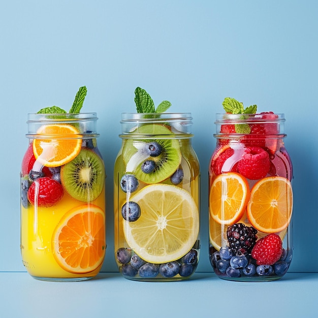 Photo a variety of fruits and juice