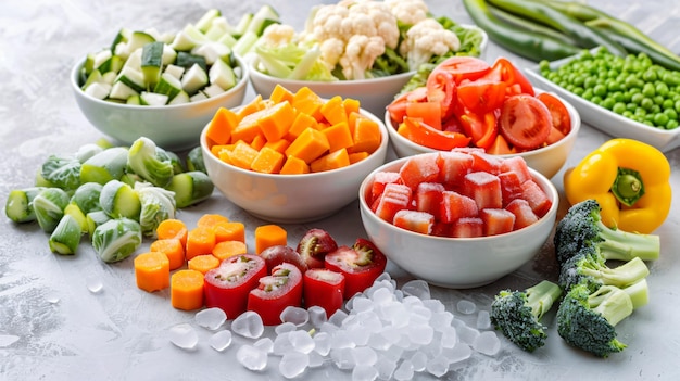 Photo a variety of fruits and vegetables are displayed on a table