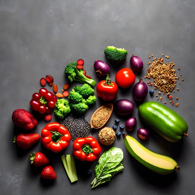 A variety of fruits and vegetables including broccoli, broccoli, and other fruits.