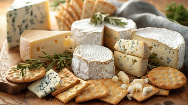 Variety of gourmet cheese and crackers