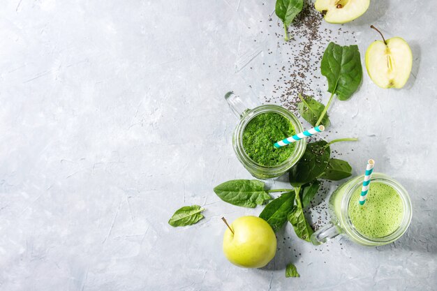 Variety of green smoothie