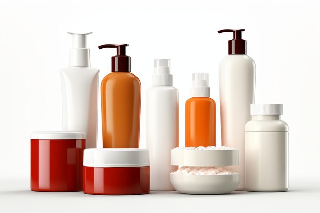 Photo variety of hair care products displayed on white background for effective hair treatment solutions