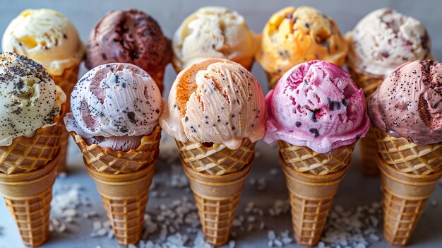 Photo variety of ice cream cones