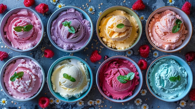 Photo a variety of ice creams are displayed in a cup