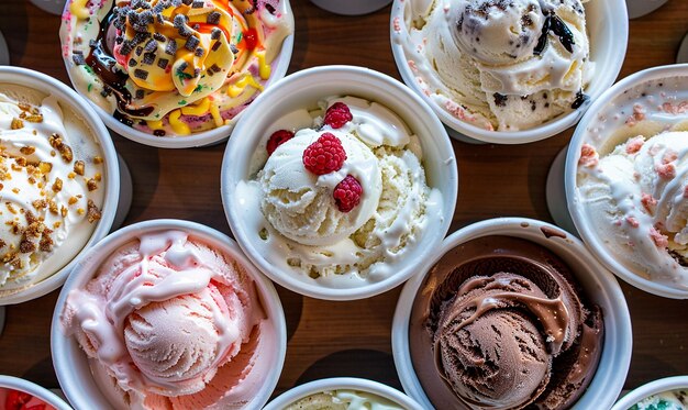 Photo a variety of ice creams are displayed on a table