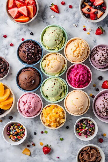 Photo a variety of ice creams are displayed on a table