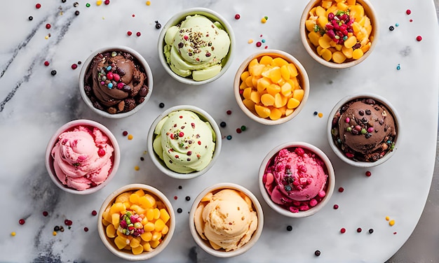 Photo a variety of ice creams are displayed on a table