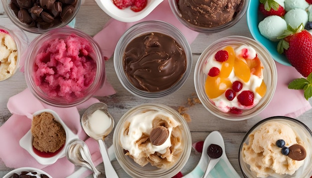 a variety of ice creams including one that has ice cream and the other with the other ice cream