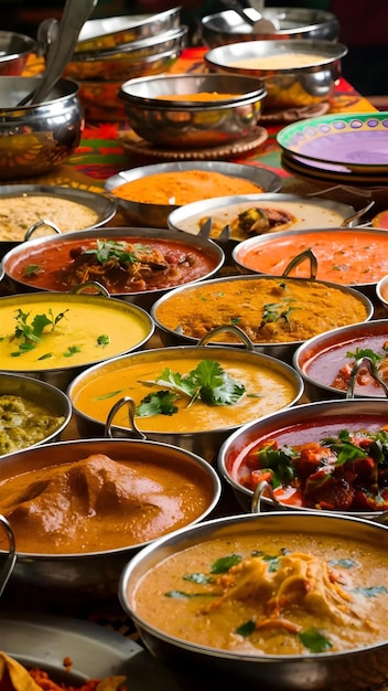 Variety of Indian Curries in Buffet Setting