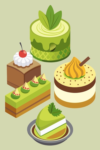 Variety of Indonesian cakes pandan cake chocolate and vanilla chiffon cake