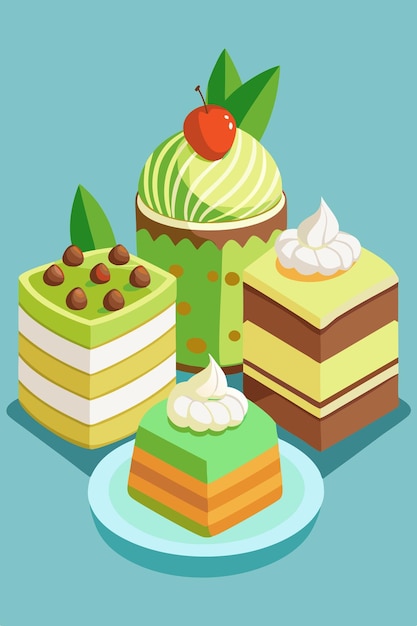 Variety of Indonesian cakes pandan cake chocolate and vanilla chiffon cake