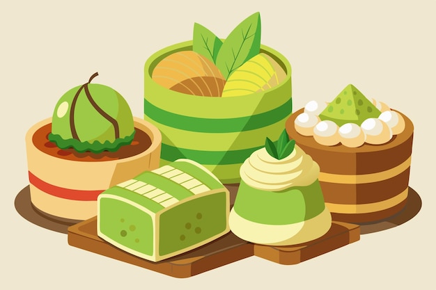 Variety of Indonesian cakes pandan cake chocolate and vanilla chiffon cake