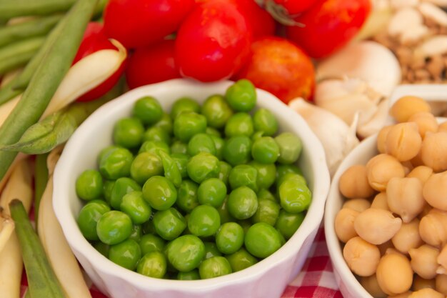 variety of kitchen ingredients with fresh and dried legumes