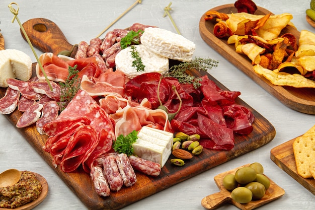 Variety of meat on a wooden board