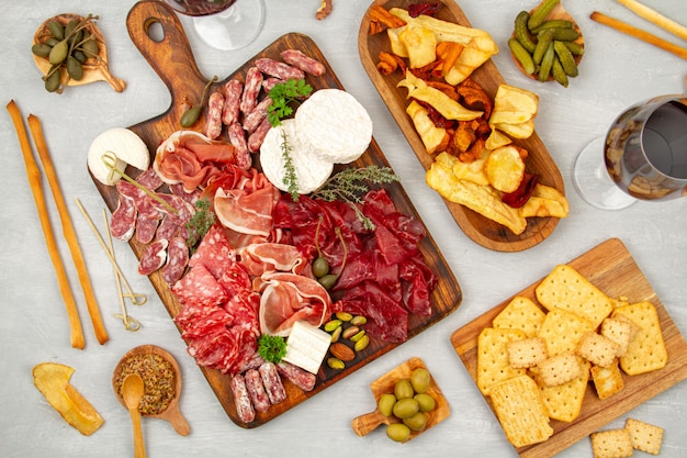 Variety of meat on a wooden board