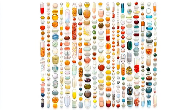 Photo a variety of pills neatly arranged