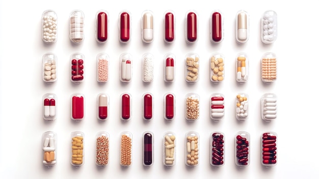 Photo a variety of pills neatly arranged