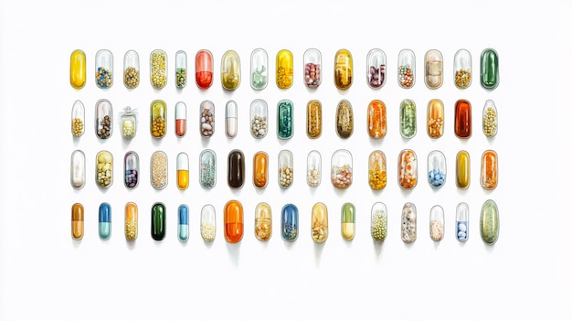 Photo a variety of pills neatly arranged