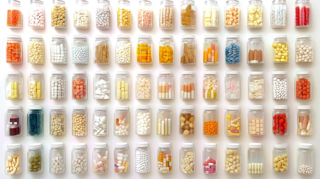 Photo a variety of pills neatly arranged