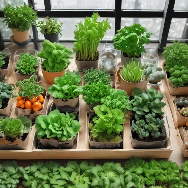 a variety of plants are displayed in a window