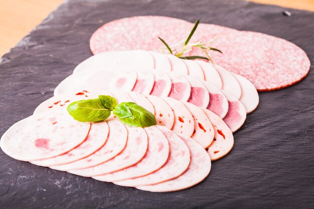 Photo variety of processed cold meat products