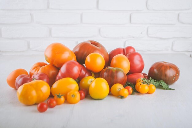 variety of ripe colourful organic tomatoes