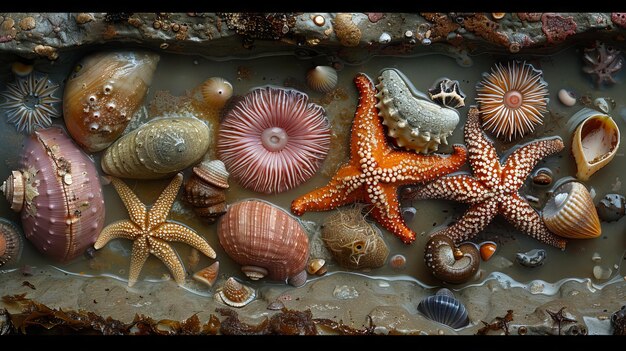 A variety of sea life can be seen at low tide at ruby beach Olympic national park and Washington coastline including sea stars giant green anemones and goose barnacles