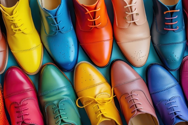 Photo variety of shoes in different colors and styles showcasing fashion diversity high resolution and bright