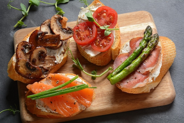 Variety of small bruschetta