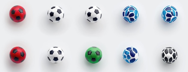 Photo variety of soccer balls in colorful patterns