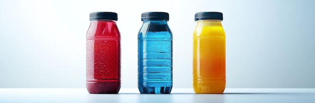 Photo variety of sports drinks energy drink sports water bottle and protein shake displayed in a light studio on white background