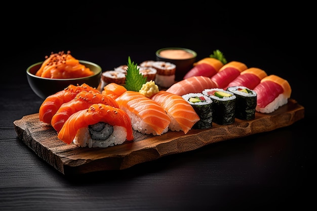 Variety of sushi served