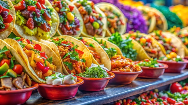 Photo a variety of tacos are displayed on a counter