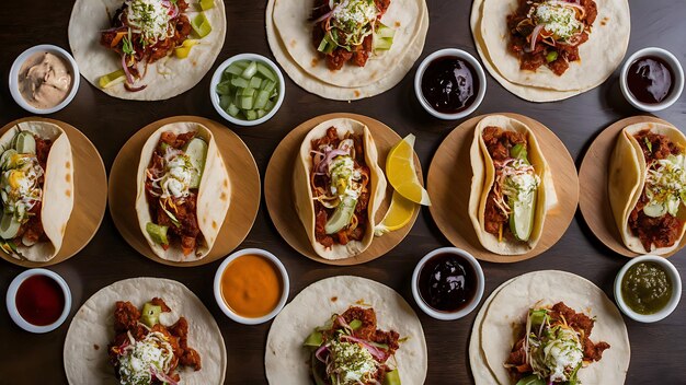 Photo a variety of tacos are displayed on a table