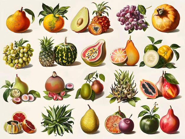 Photo variety of tropical fruits illustration