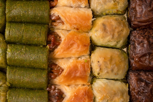 A variety of turkish sweet baklava Walnut baklava