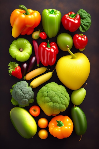 A variety of vegetables are shown on a dark background.