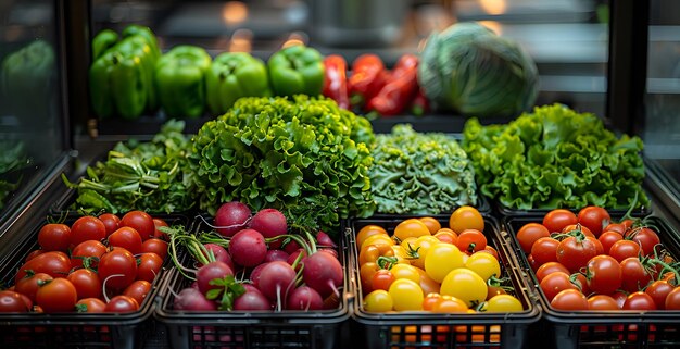 Variety of Vegetables in Display Case Generative AI