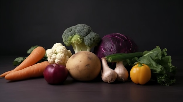 A variety of vegetables including broccoli, carrots, and other fruits.