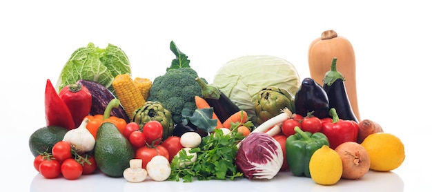 Variety of vegetables on white background