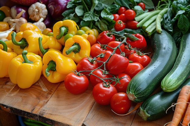 A variety of vegetables on a wooden table