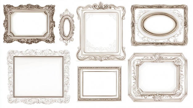 Photo variety of vintage frames on white background