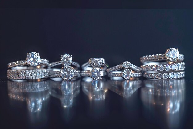 Variety of White Gold Rings Displayed