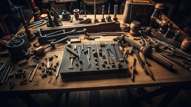 Various antique woodworking tools