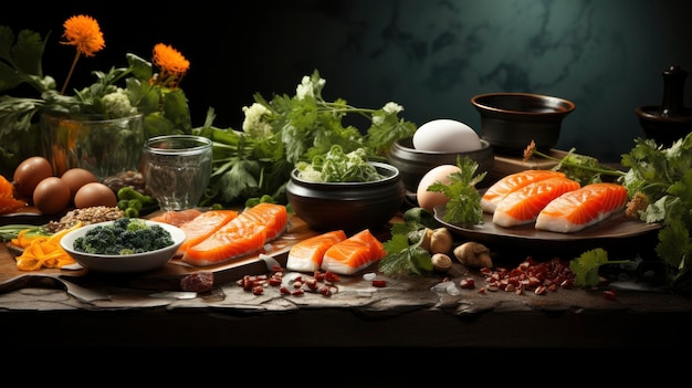 Various Asian Meals On Rustic Background Background Images Hd Wallpapers Background Image