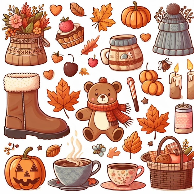 Various autumn outfits with warm and cozy design elements autumn hygge